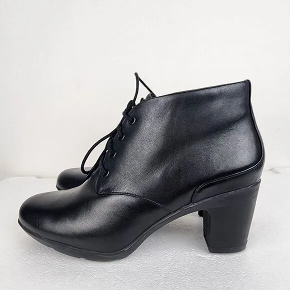 Clarks Artisan Lucette Drama Bootie Black Leather Lace-up Heels Women's Size 9.5