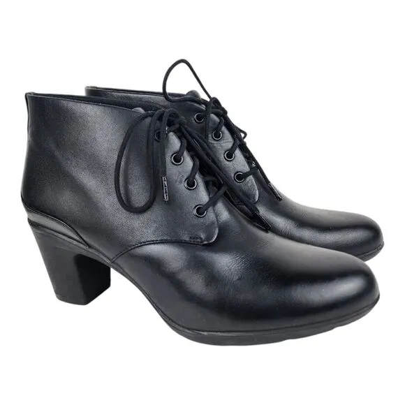 Clarks Artisan Lucette Drama Bootie Black Leather Lace-up Heels Women's Size 9.5