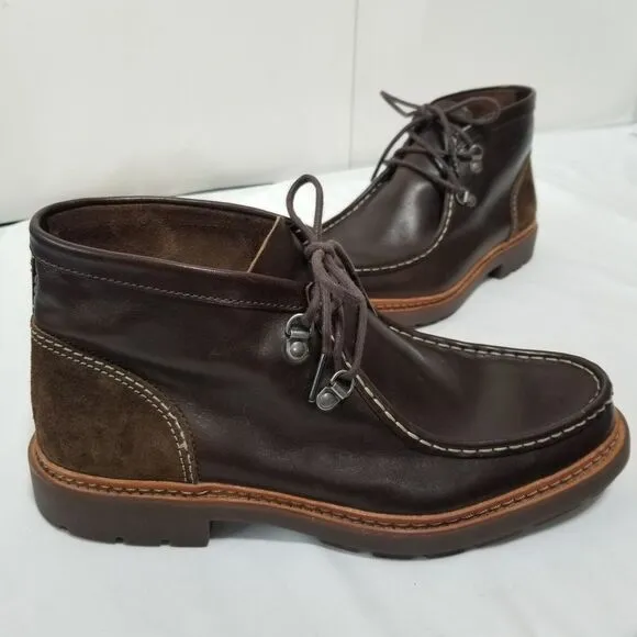 Clarks Boots Mens Chukka Brown Leather Lace Up Moc Toe‎ Suede Heel Ankle 10.5M