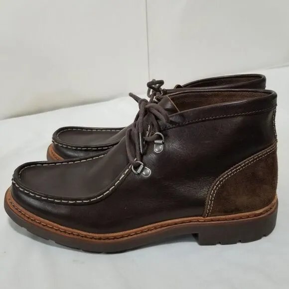 Clarks Boots Mens Chukka Brown Leather Lace Up Moc Toe‎ Suede Heel Ankle 10.5M