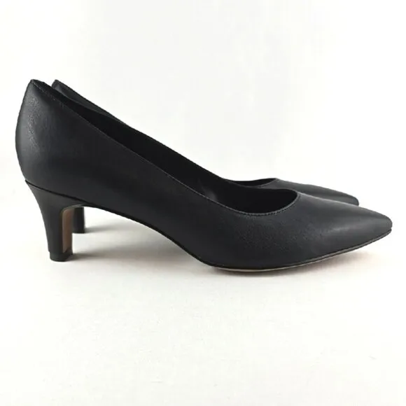 Clarks Crewso Wick Women's Black Leather Dress Shoe Kitty Heel Pointy Toe Sz 10M
