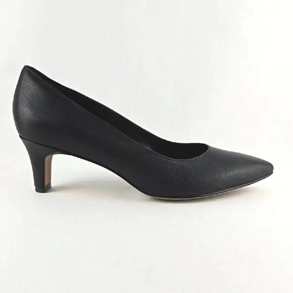 Clarks Crewso Wick Women's Black Leather Dress Shoe Kitty Heel Pointy Toe Sz 10M