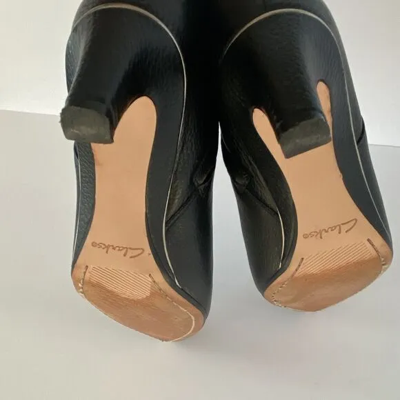Clarks Ellis Eden Black Leather Heeled Dress Booties Size 8 Office Business Wear