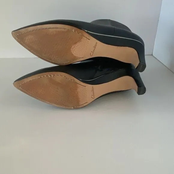 Clarks Ellis Eden Black Leather Heeled Dress Booties Size 8 Office Business Wear