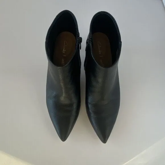 Clarks Ellis Eden Black Leather Heeled Dress Booties Size 8 Office Business Wear