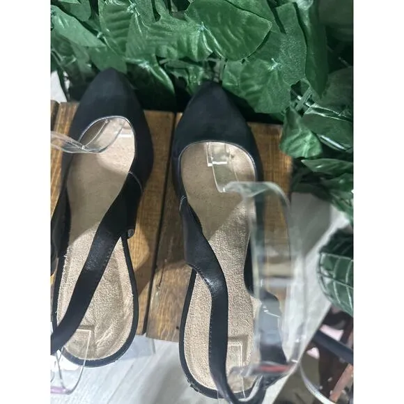Clarks Slingback Pump Heels Slip On Leather Dress Kataleyna Almond Toe Black 8