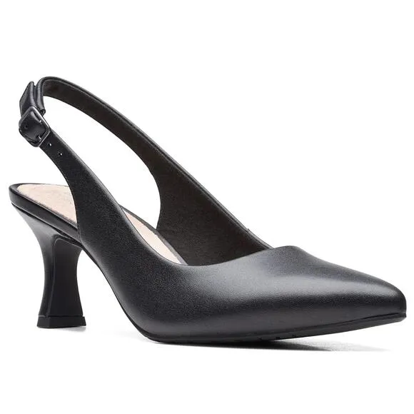 Clarks Slingback Pump Heels Slip On Leather Dress Kataleyna Almond Toe Black 8