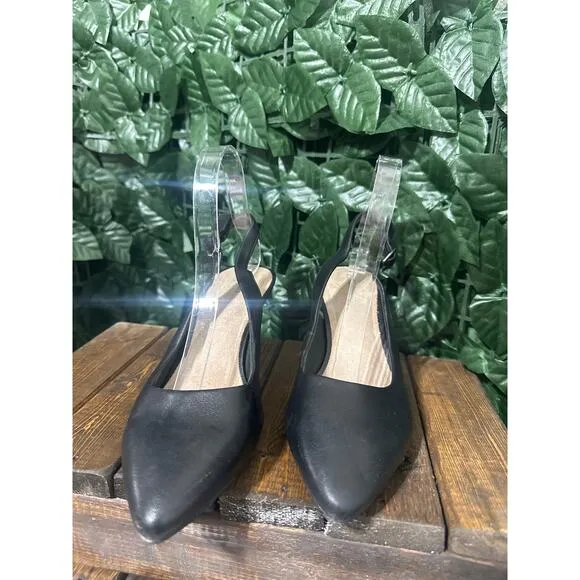 Clarks Slingback Pump Heels Slip On Leather Dress Kataleyna Almond Toe Black 8