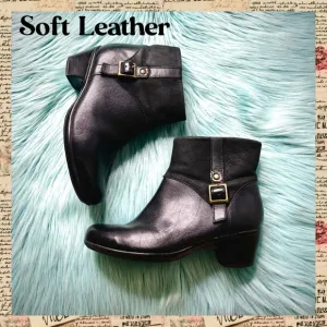 CLARKS SOFT LEATHER Black Ankle Booties Boots Women’s 6.5