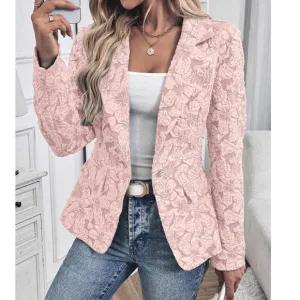 Classic Floral Textured Button Minimalist Blazer