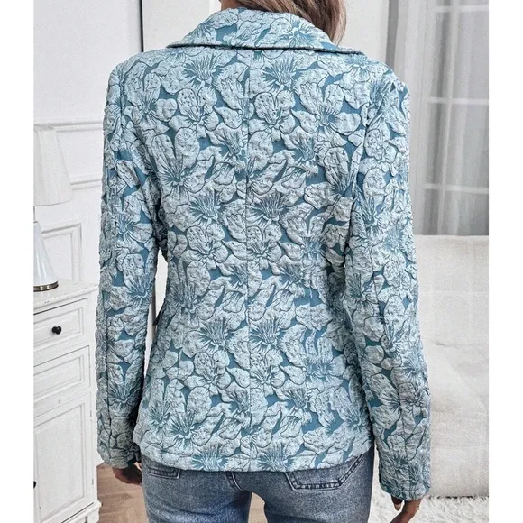 Classic Floral Textured Button Minimalist Blazer