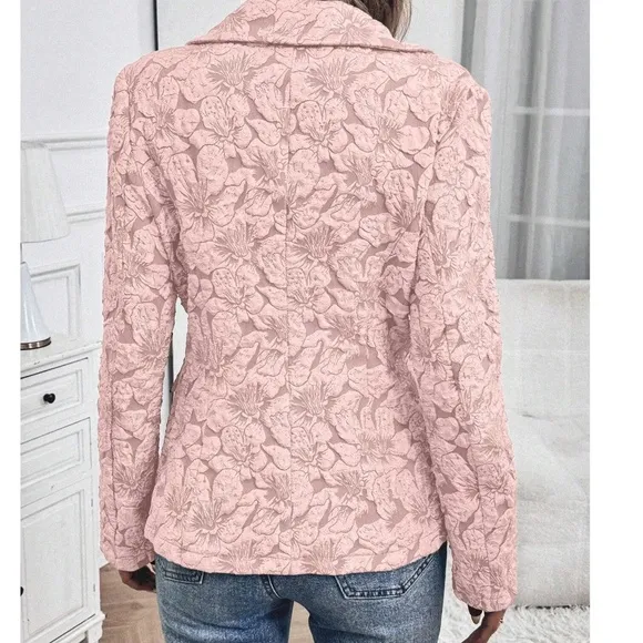 Classic Floral Textured Button Minimalist Blazer