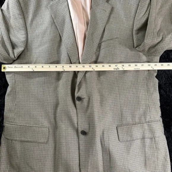 Classic Houndstooth Wool Silk Blazer 48L Neutral Smart Casual Quiet Luxury