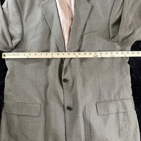 Classic Houndstooth Wool Silk Blazer 48L Neutral Smart Casual Quiet Luxury