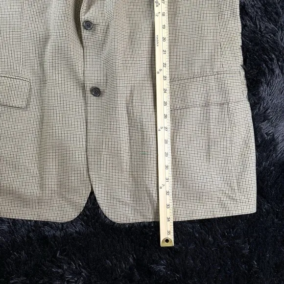 Classic Houndstooth Wool Silk Blazer 48L Neutral Smart Casual Quiet Luxury