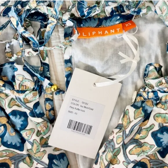 CLOSING - Oliphant - Flirty Ruffle Hem Dress - Blue Gold Ivy - XS - NWT