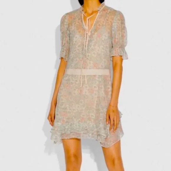 COACH 1941 LUXURY SILK AMERICANA PRINT TIERED DRESS SIZE 4