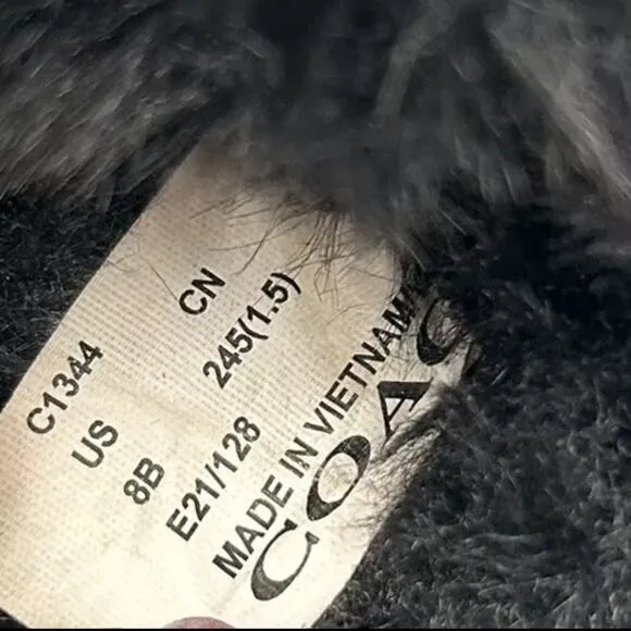 Coach Black Zuri Slippers w Faux Fur in Size 7.5/8. Preloved.