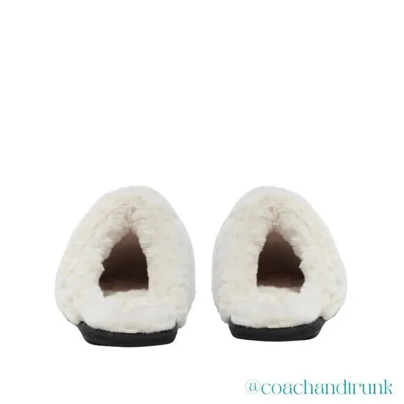 COACH Charcoal Jacquard and Faux Fur Slippers Super Comfortable