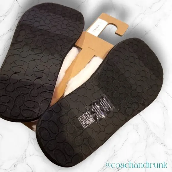 COACH Charcoal Jacquard and Faux Fur Slippers Super Comfortable