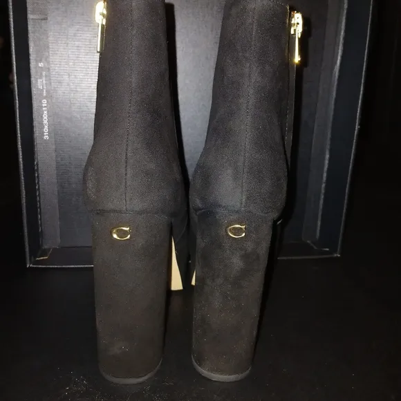 Coach, Chic Black Suede Ankle Boots, size 5.5 New In Box!