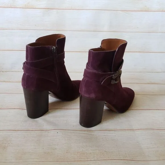 Coach Delaney Suede Booties Heel Ankle Boots Round Toe Women's Size 7B