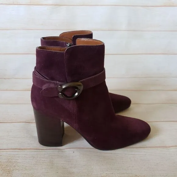 Coach Delaney Suede Booties Heel Ankle Boots Round Toe Women's Size 7B