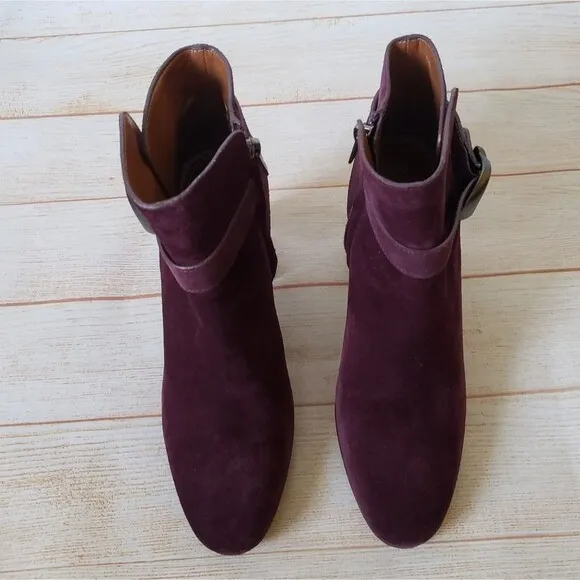 Coach Delaney Suede Booties Heel Ankle Boots Round Toe Women's Size 7B
