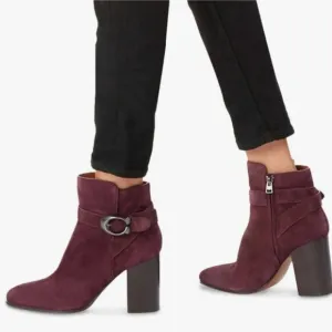 Coach Delaney Suede Booties Heel Ankle Boots Round Toe Women's Size 7B