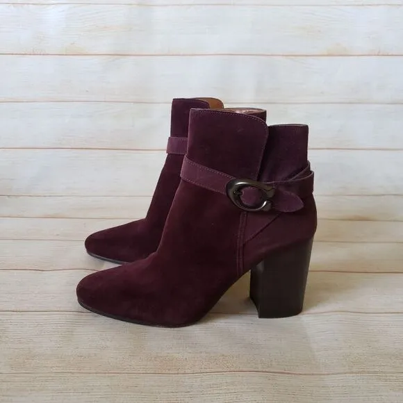 Coach Delaney Suede Booties Heel Ankle Boots Round Toe Women's Size 7B
