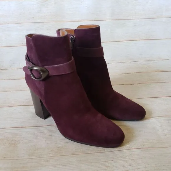 Coach Delaney Suede Booties Heel Ankle Boots Round Toe Women's Size 7B