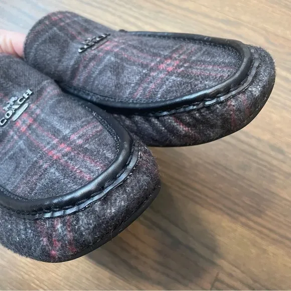 COACH FG4832 DARK GREY PLAID Faux Shearling SLIPPERS