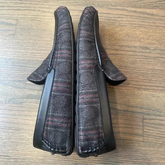 COACH FG4832 DARK GREY PLAID Faux Shearling SLIPPERS