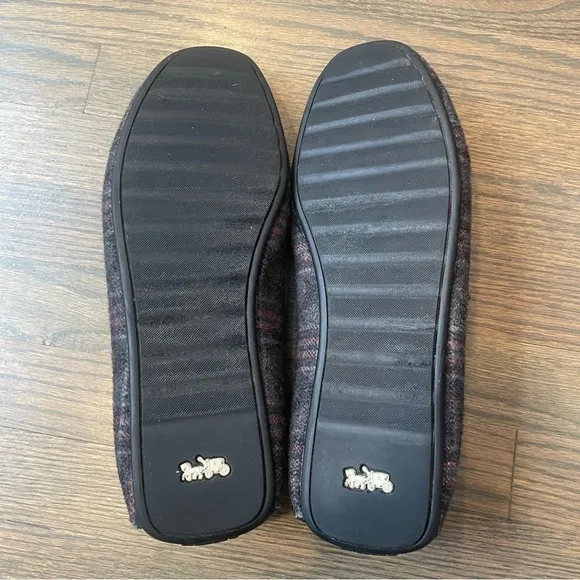COACH FG4832 DARK GREY PLAID Faux Shearling SLIPPERS