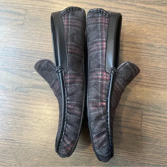 COACH FG4832 DARK GREY PLAID Faux Shearling SLIPPERS