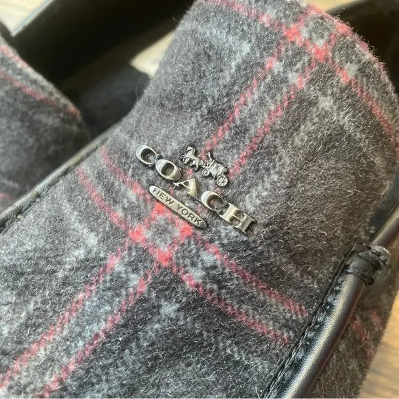 COACH FG4832 DARK GREY PLAID Faux Shearling SLIPPERS