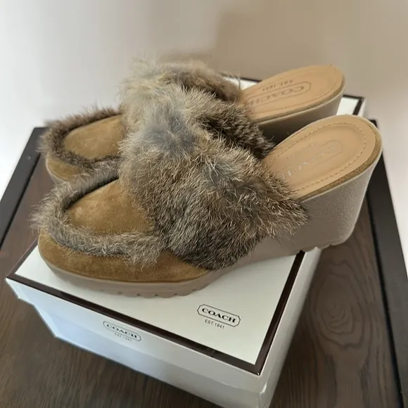 Coach Fur-Trimmed Mules