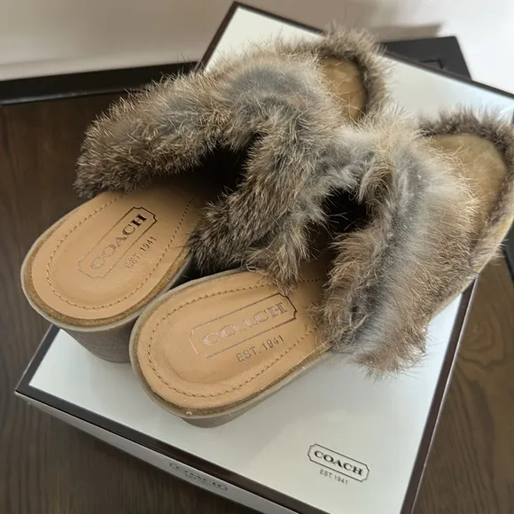 Coach Fur-Trimmed Mules