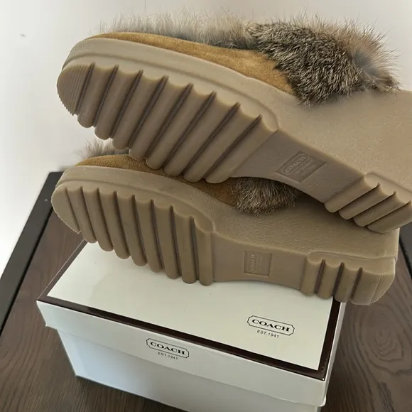 Coach Fur-Trimmed Mules