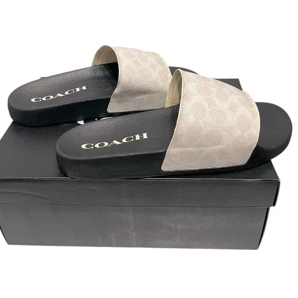 Coach Men’s Signature Coated Canvas Pool Slide Slippers **MISMATCHED**