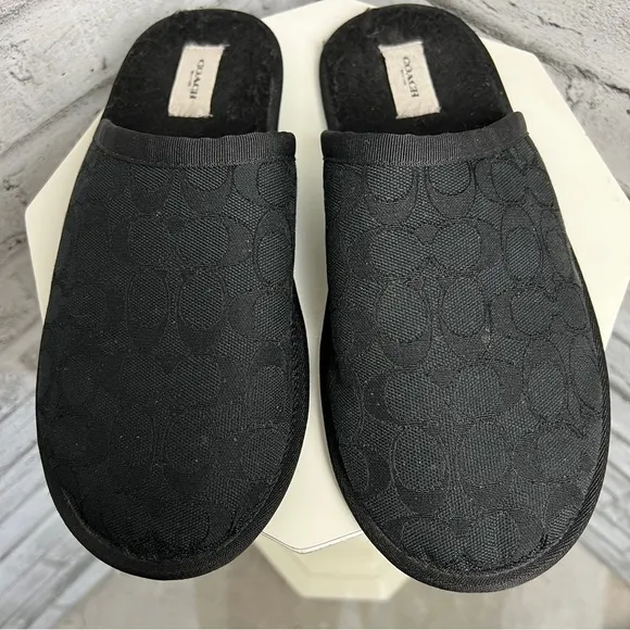 Coach Mens Slipper Black Signature Jacquard Logo