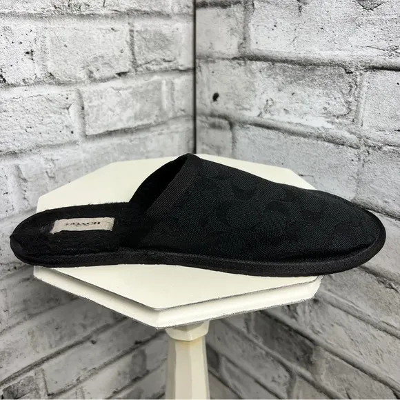 Coach Mens Slipper Black Signature Jacquard Logo