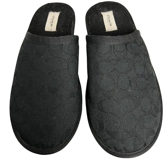 Coach Mens Slipper Black Signature Jacquard Logo