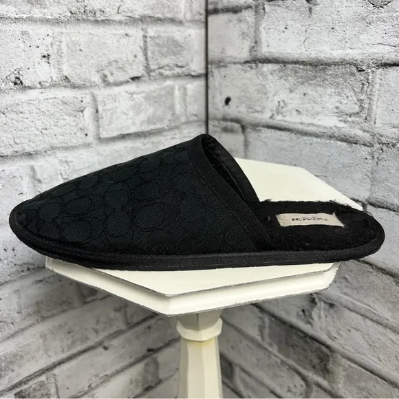Coach Mens Slipper Black Signature Jacquard Logo