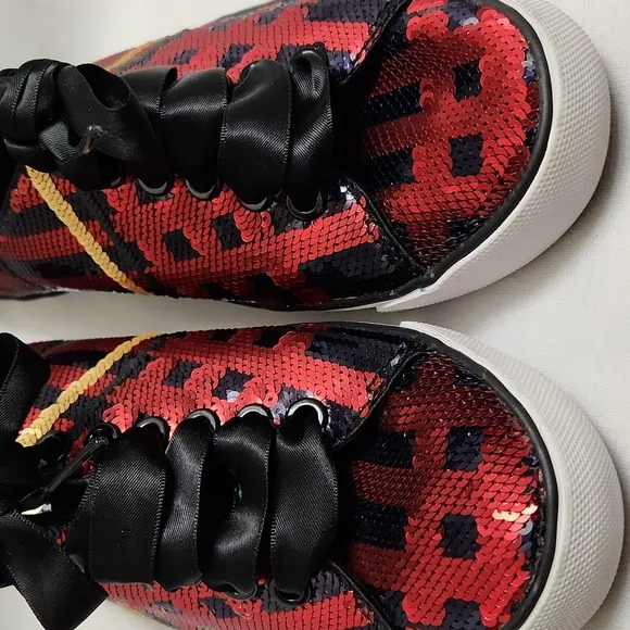 Coach Willa Sequin Red Navy Gold Large Lace sneakers (w size 7)