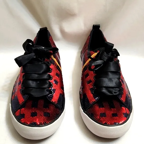 Coach Willa Sequin Red Navy Gold Large Lace sneakers (w size 7)