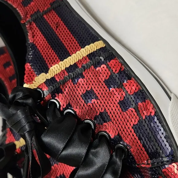 Coach Willa Sequin Red Navy Gold Large Lace sneakers (w size 7)