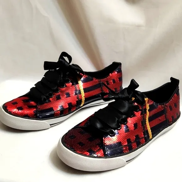 Coach Willa Sequin Red Navy Gold Large Lace sneakers (w size 7)