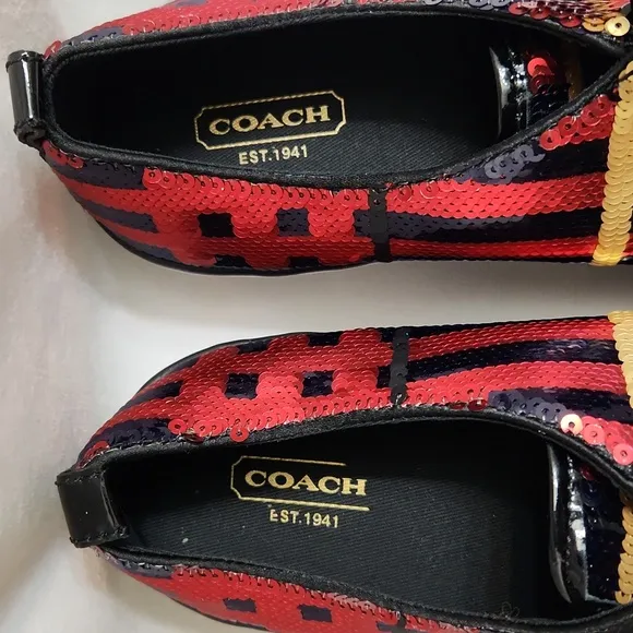 Coach Willa Sequin Red Navy Gold Large Lace sneakers (w size 7)