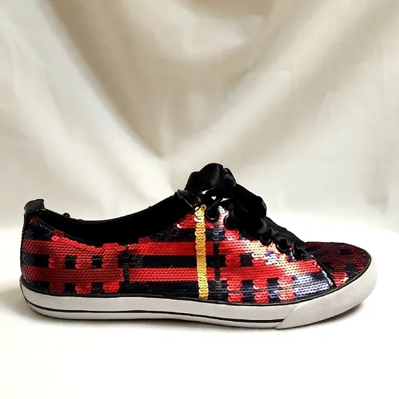 Coach Willa Sequin Red Navy Gold Large Lace sneakers (w size 7)